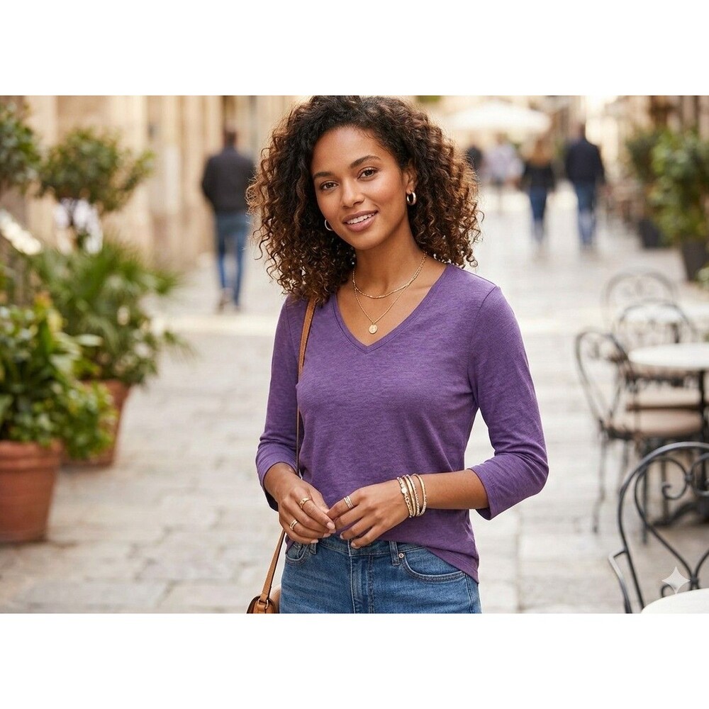 CHICO'S NWT Women's Cotton Longsleeve V neck Burgundy  Size 0 (S) MSRP $26.95